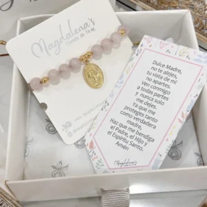 Pulsera en cuarzo rosa y medalla Milagrosa